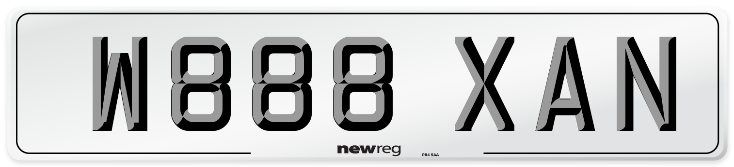 W888 XAN Number Plate from New Reg